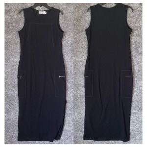 Vintage 90s Newport News Jumper Dress Womens 12 Maxi Retro Cargo Black Old Money